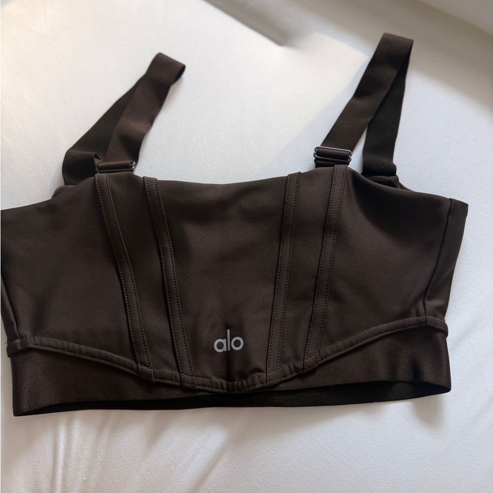 ALO Yoga Espresso Corset Cropped Bra Top - Picture 4 of 5